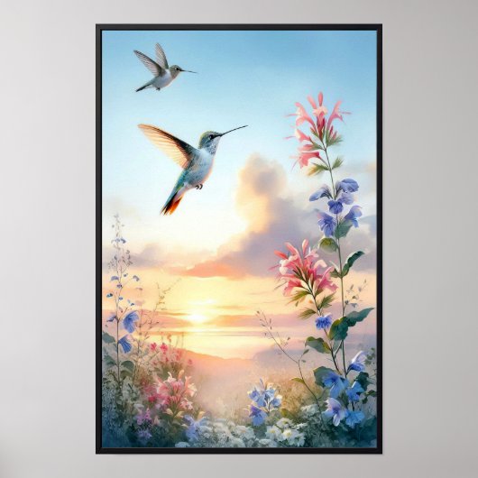 Hummingvögel und Wildblumen mit optionalem Rahmen Poster (Vorne)