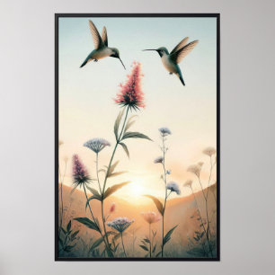 Hummingvögel und Wildblumen mit optionalem Rahmen Poster