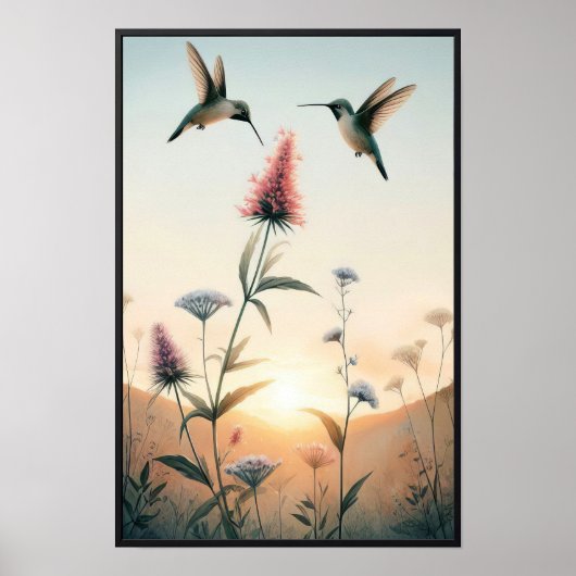 Hummingvögel und Wildblumen mit optionalem Rahmen Poster (Vorne)