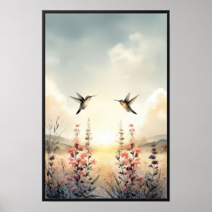 Hummingvögel und Wildblumen mit optionalem Rahmen Poster