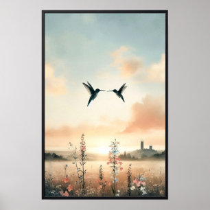 Hummingvögel und Wildblumen mit optionalem Rahmen Poster
