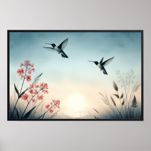 Hummingvögel und Wildblumen mit optionalem Rahmen Poster
