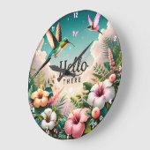 Hummingvögel unter tropischen Blume Hallo da Große Wanduhr (Winkel)