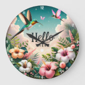 Hummingvögel unter tropischen Blume Hallo da Große Wanduhr (Vorderseite)