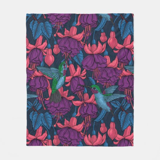 Hummingvogelgarten lila und blau fleecedecke (Vorderseite)