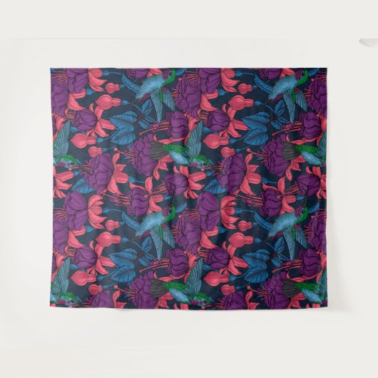 Hummingvogelgarten lila und blau wandteppich (Vorderseite (Horizontal))