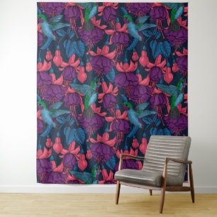 Hummingvogelgarten lila und blau wandteppich
