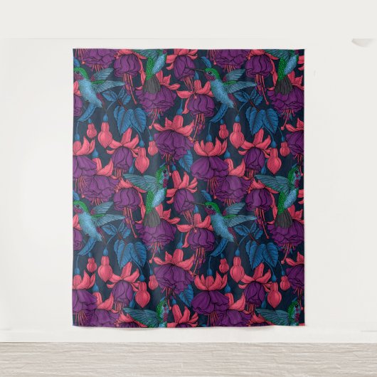 Hummingvogelgarten lila und blau wandteppich (Vorderseite)