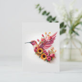 Hummvogel, der mit Blume fliegt Postkarte (Stehend Vorderseite)