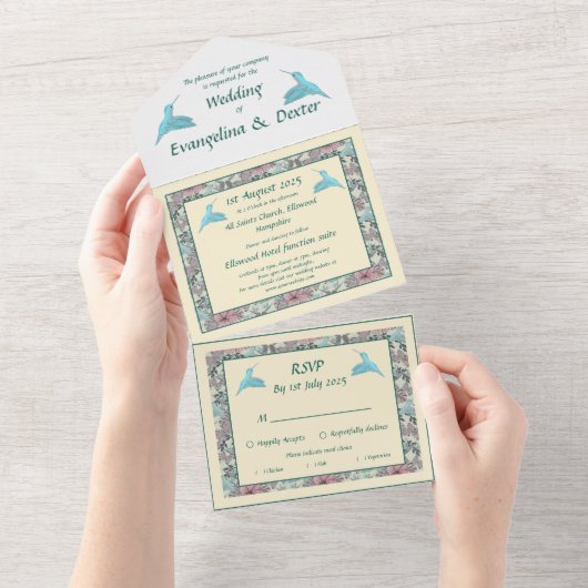 Hummvögel und Hibiskus All In One Einladung (Abreißtisch)