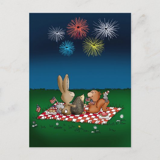 Humorale 4. Juli Card mit Fireworks - Friend Postkarte (Vorderseite)
