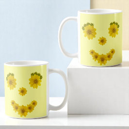 Humorale, gelbe Blumen, Lächeln Gesicht Kaffeetasse
