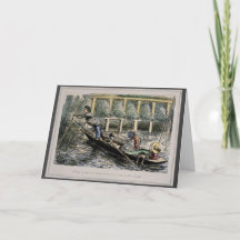 Humorale Nostalgie-Karte - Fischen mit der Familie