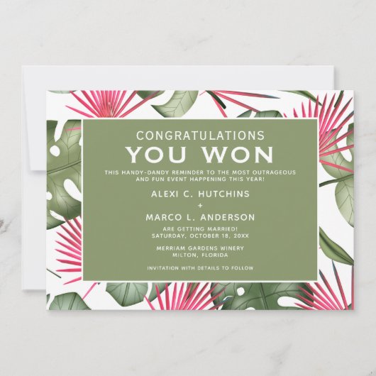 Humorale tropische Hochzeiten speichern Sie die Da Einladung (Vorderseite)