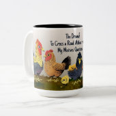Humoraler Cartoon Chicken Funny Phrase Zweifarbige Tasse (Vorderseite Links)