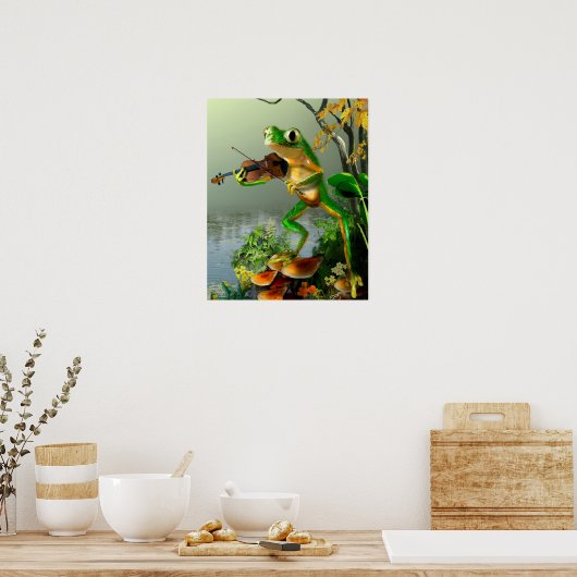 Humorer Baum Frog als Fiddle Poster (Küche)