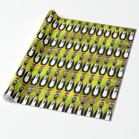 Humorer frazzled Santa Penguin auf Chartreuse v2 Geschenkpapier (Ungerollt)