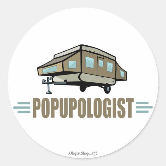 Humorer Pop Up Camper Runder Aufkleber (Vorderseite)