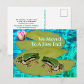 Humorische Frösche Lilies Pad Wir bewegten Ankündi Postkarte (Vorne/Hinten)