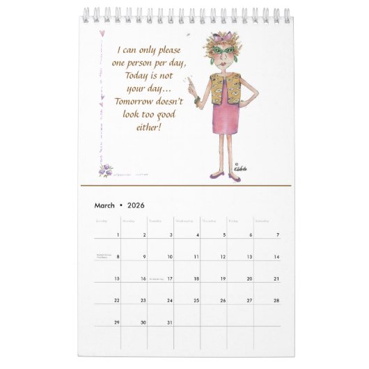 Humoristische, Assertive Ladys sagen es in Skizzen Kalender (Mär 2026)
