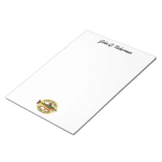 Humorose Bachforelle Fliege FISH MEHR Notizblock (angewinkelt)