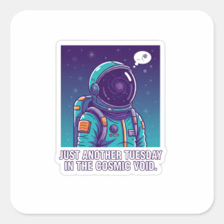 Humorous Astronaut in Cosmic Void | Funny Space  Quadratischer Aufkleber