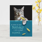 Humorous Birthday Card with Naughty Cat Karte (Gelbe Blume)