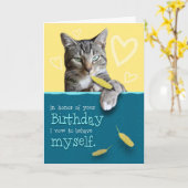 Humorous Birthday Card with Naughty Cat Karte (Gelbe Blume)