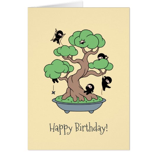 Humorous Birthday Ninjas in Bonsai Yellow Card (Vorne)