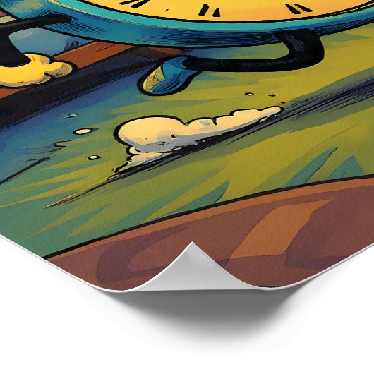 Humorous Retro Art: Ablaze Running Alarm Clock Poster (Ecke)