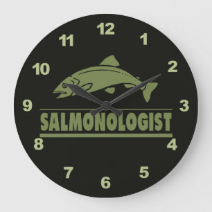 Humorous Salmon Fishing Große Wanduhr