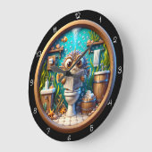 Humorous Whimsical Pufferfish Bathroom Clock Große Wanduhr (Winkel)