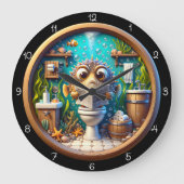 Humorous Whimsical Pufferfish Bathroom Clock Große Wanduhr (Vorderseite)