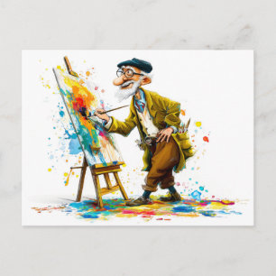 Humorvolle ältere Illustration eines lesenden Mann Feiertagspostkarte