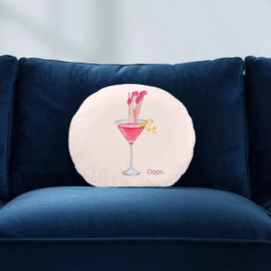 Humorvolle Cocktail-Illustration für Frauen, rosa  Rundes Kissen