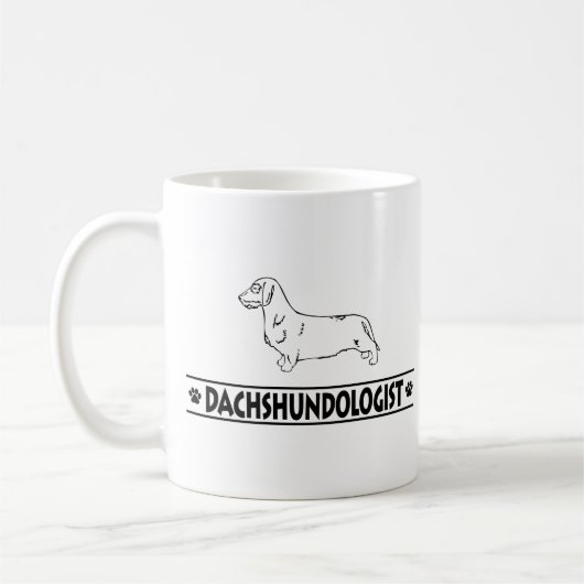 Humorvolle Drahthaar-Dackel Kaffeetasse (Links)