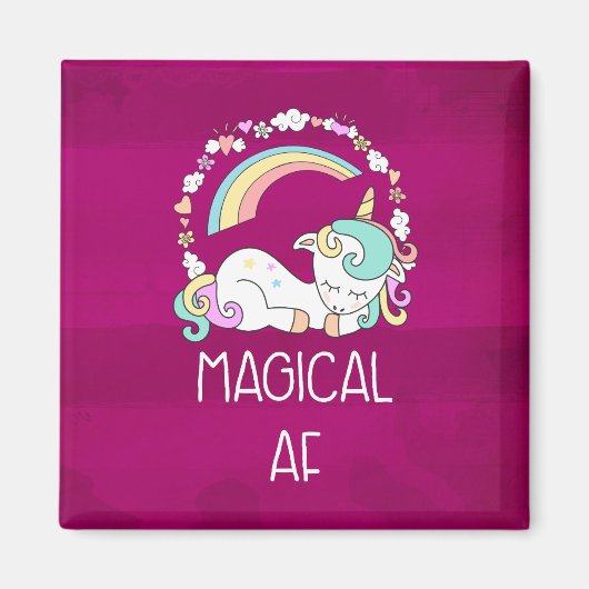 Humorvolle Einhorn Magical AF auf rosa Muster Magnet (Vorne)
