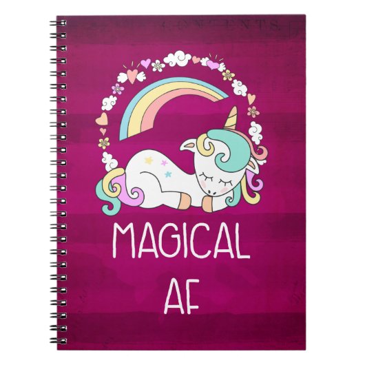 Humorvolle Einhorn-Zauber-AF auf dunkelrotem Muste Notizblock (Vorderseite)