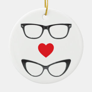 Humorvolle Geek-Liebe - Herz u. Brillen Keramikornament