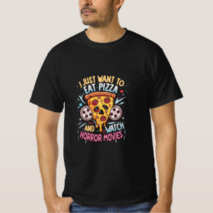 Humorvolle Halloween Sprichwort Pizza und Horror M T-Shirt