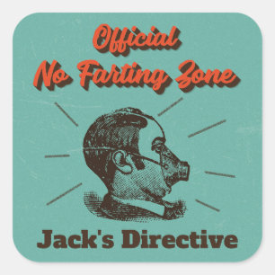 Humorvolle Keine-Furzone im Vintage-Türkis Quadratischer Aufkleber