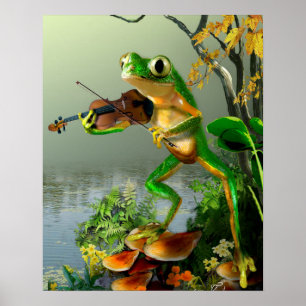 Humorvoller Baum-Frosch, der eine Geige spielt Poster
