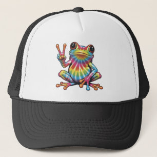 Humorvoller Froschliebhaber Tie-Dye Frosch Frieden Truckerkappe