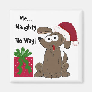 Humorvoller Naughty Dog Weihnachts-Cartoon Magnet