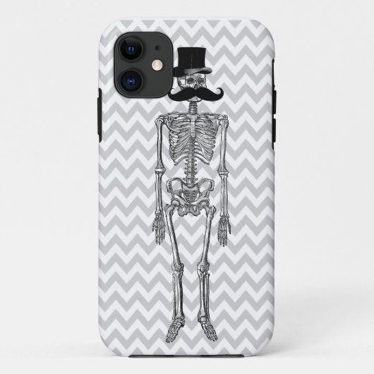 Humorvoller Schnurrbart auf Skeleton grauem iPhone Case-Mate iPhone Hülle (Rückseite)