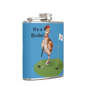 Humorvoller Vogel, der Golf spielt Flachmann (Rechts)