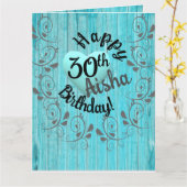 Humorvolles, lustiges, blaues, rustikales Herz 30. Karte (Gelbe Blume)