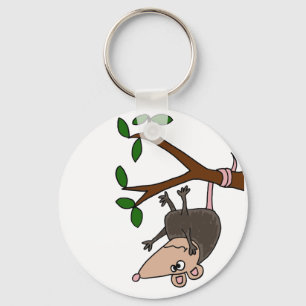 Humorvolles Opossum, das vom Baum baumelt Schlüsselanhänger