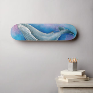 Humpback Blue Whale Bubbles Wasserfarbe Skateboard