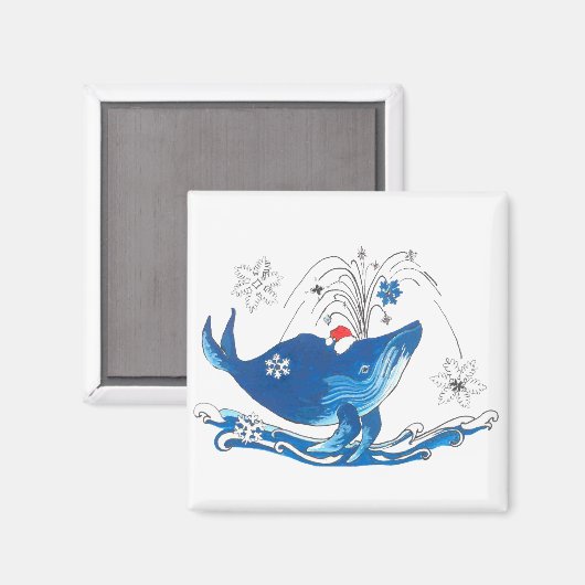 Humpback Christmas Whale mit Santas Hat Snowflake Magnet (Vorderseite/Rückseite)